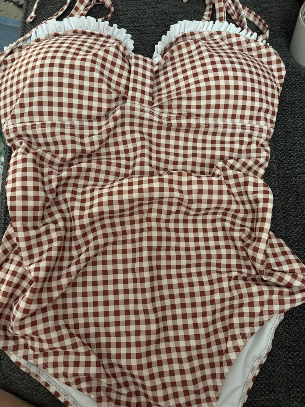 Women's Retro High Cut One Piece Bathing Suit - Brown Checkerboard